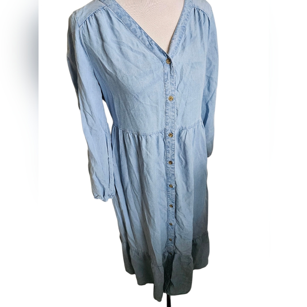 Style & Co Blue V Neck Chambray Dress Size Small